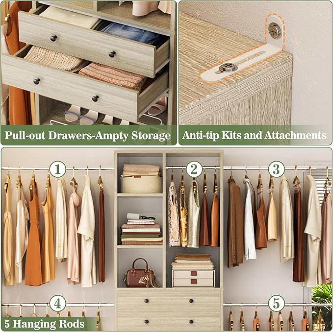 Besiost Closet System, 4.2–8.8 FT Closet Organizer - Image 4