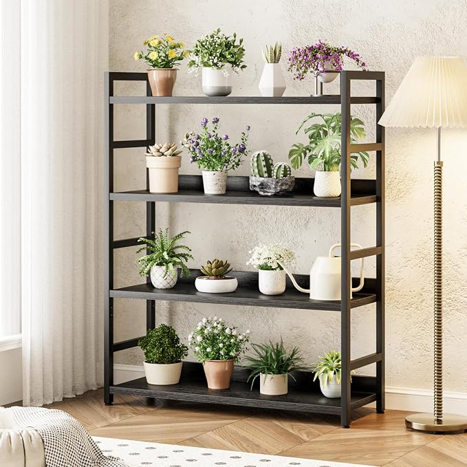 NUMENN Wide Bookshelf, 4 Tier Freestanding Shelving Unit, Falling Prevention - Image 5