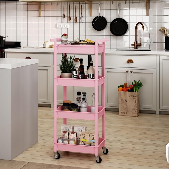 STEEHOOM Utility cart with Tabletop 4 Tier Rolling Cart Organizer with Wheels - Image 4