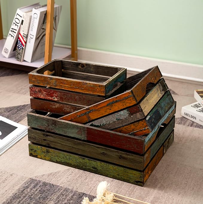 TIMRIS Set of 3 Rustic Distressed Wood Nesting Crates, Farmhouse Decorative - Image 8