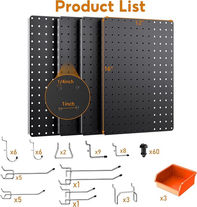 Peg Board, Includes 4 Pack Black Peg Board Panels - Image 3