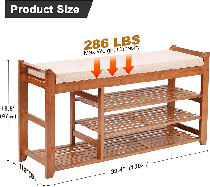 PETKABOO Shoe Rack Bench with Cushion 39.4“, Shoe Rack - Image 3