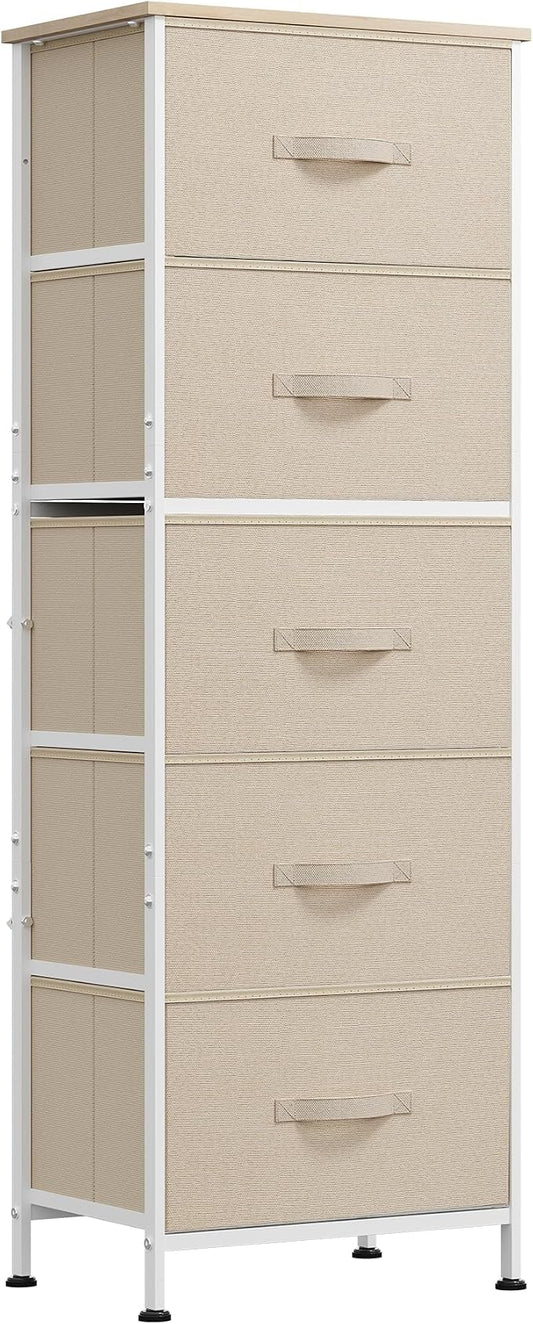 WLIVE Tall Dresser for Bedroom, 5 Drawer Dresser, Cream White | 5 vertical by WLIVE