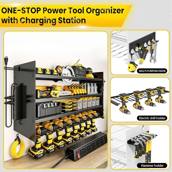 Hipidian Adjustable Power Tool Organizer Wall Mount - 650lb Capacity 4 Layer - Image 5