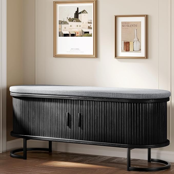 Decofy Shoe Storage Bench with Cushion and Sliding Doors, 47.2 Inch Shoe Bench - Image 3
