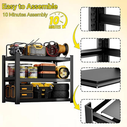 CJF Metal Storage Shelves, 3-Tier Garage Shelving Unit, Heavy Duty Adjustable - Image 5