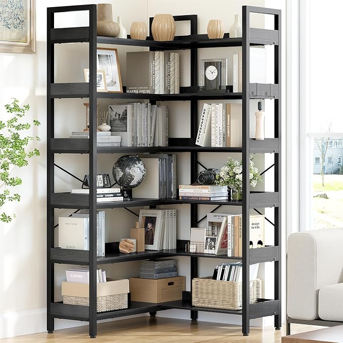 KOUSEI 6-Tier Corner Bookshelf, Reversible L-Shaped Bookcase - Image 2