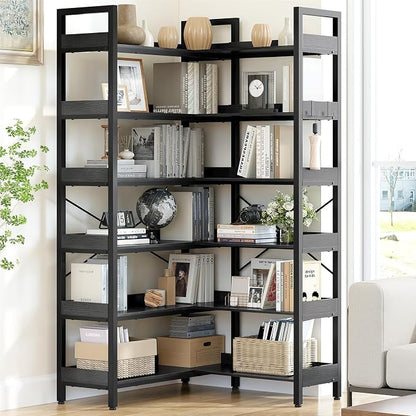 KOUSEI 6-Tier Corner Bookshelf, Reversible L-Shaped Bookcase - Image 2