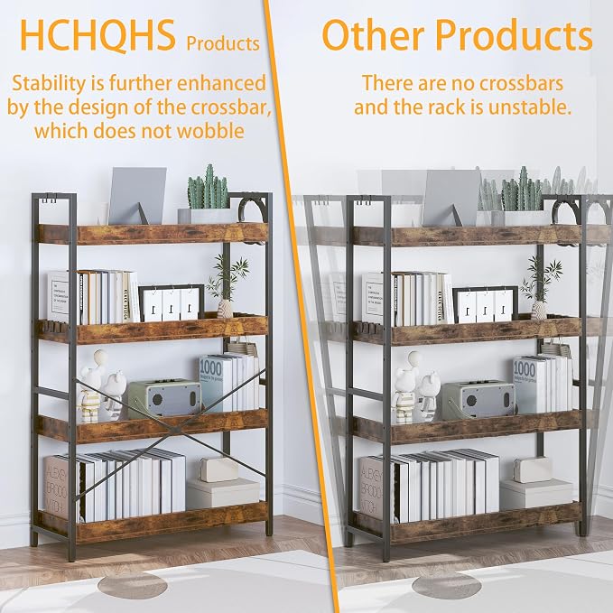 HCHQHS 4 Tier Bookshelf, Adjustable Industrial Bookcase, Vertical Tall Book - Image 6