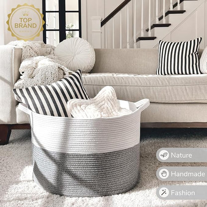 INDRESSME Large Storage Basket, 21.7'' x 13.8'' Cotton Rope Blanket Basket - Image 7