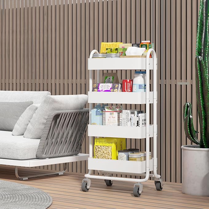 4 Tier Metal Rolling Cart with Wheels, 4 Tier Utility Cart with Wheels - Image 9