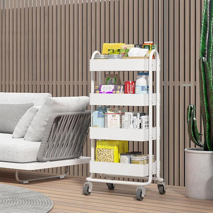 4 Tier Metal Rolling Cart with Wheels, 4 Tier Utility Cart with Wheels - Image 9