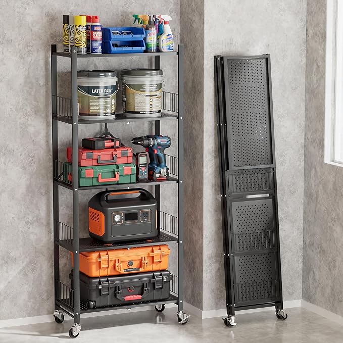 Heavy Duty Folding Shelves No Assembly, 5 Tier Metal Foldable Storage Shelves - Image 6