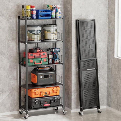 Heavy Duty Folding Shelves No Assembly, 5 Tier Metal Foldable Storage Shelves - Image 6