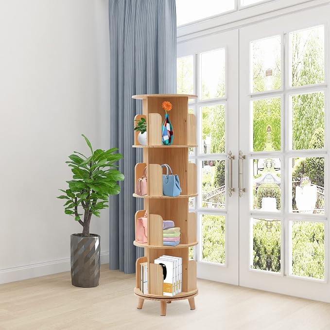 4 Tiers Rotating Bookshelf 360 Display Floor Standing Storage Rack - Image 6
