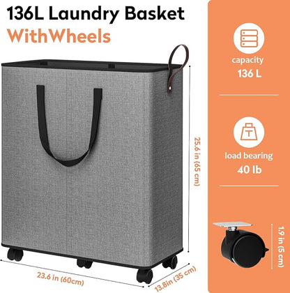 SpaceTrove Laundry Basket with Wheels, Collapsible Laundry Baskets, Laundry - Image 2