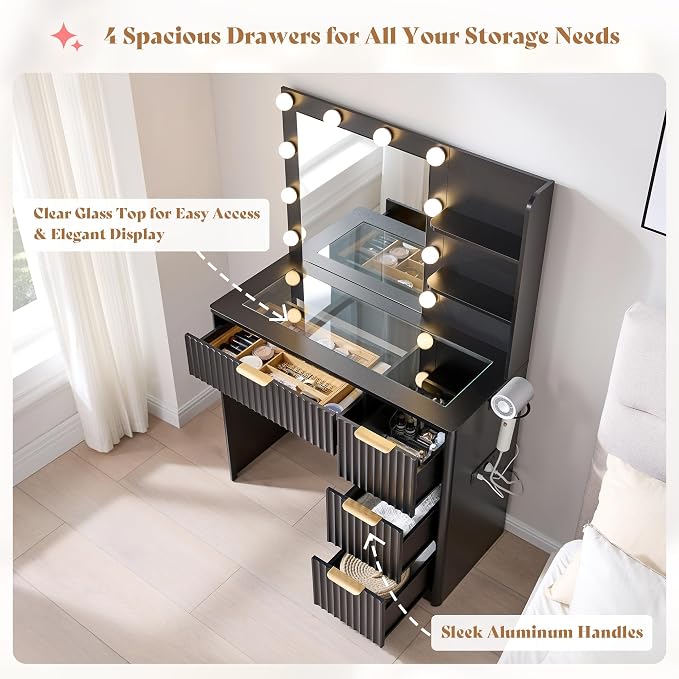 AMERLIFE 36.2" Fluted Vanity Desk - Image 9