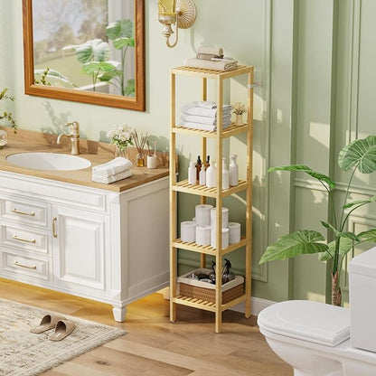 SMIBUY Bathroom Storage Shelf, 5-Tier Bamboo Rack Organizer - Image 8