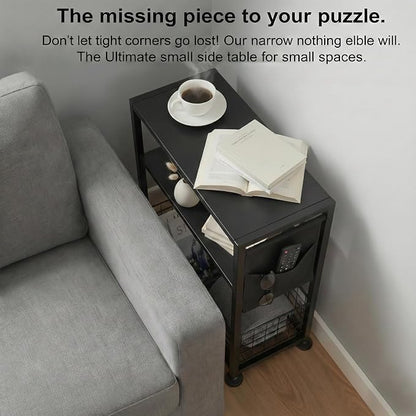Skinny Side Table with Storage, 3 Tier Slim Side Tables - Image 11