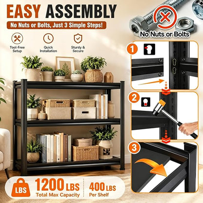Garage Shelving Small Bookshelf Storage Shelves Heavy Duty 1200LBS 3 tier - Image 7
