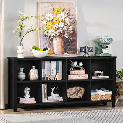 8 Cube Book Shelf, Farmhouse Wood Long Storage Organizer Bookcase, Hallway TV - Image 7