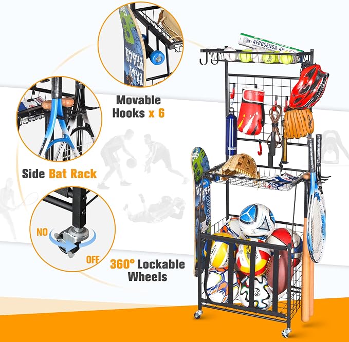 PLKOW Sports Equipment Storage for Garage, Indoor/Outdoor Sports Rack for Garage - Image 4
