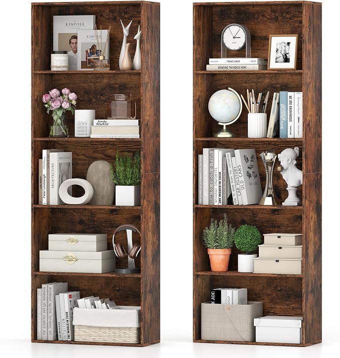 Giantex 5-Tier Bookshelf Set of 2, Freestanding Bookcase by Giantex