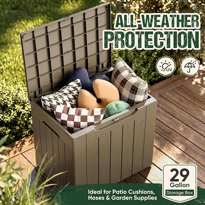 Devoko 29 Gallon Waterproof Outdoor Storage Box Resin Deck Box Lockable and UV - Image 3