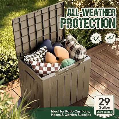 Devoko 29 Gallon Waterproof Outdoor Storage Box Resin Deck Box Lockable and UV - Image 3