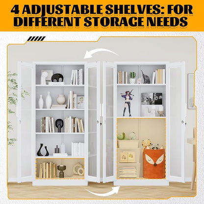 Metal Storage Cabinet with Lock and Glass Doors, Locking Curio Cabinets with 5 - Image 6