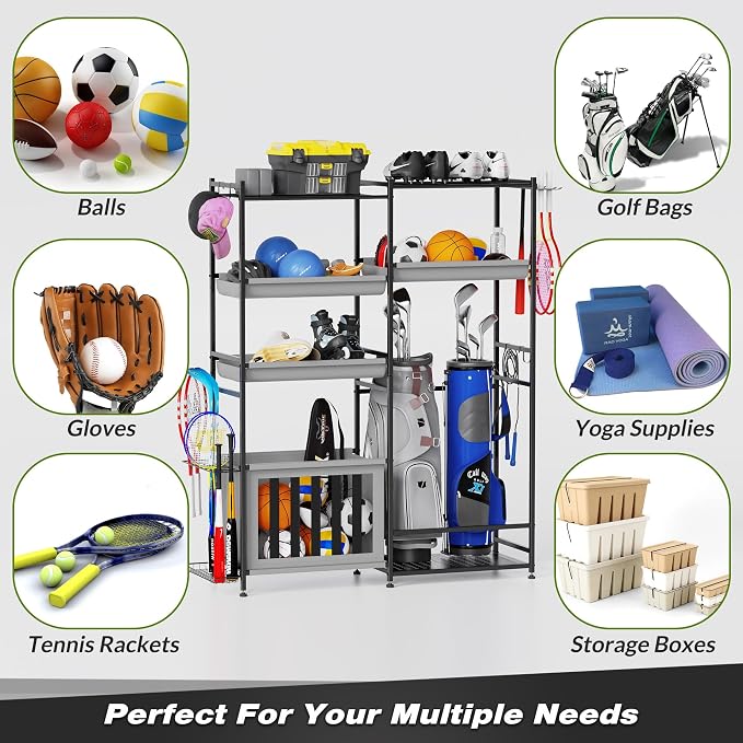 Garage Sports Equipment Organizer, Heavy Duty Ball Storage Rack - Image 7