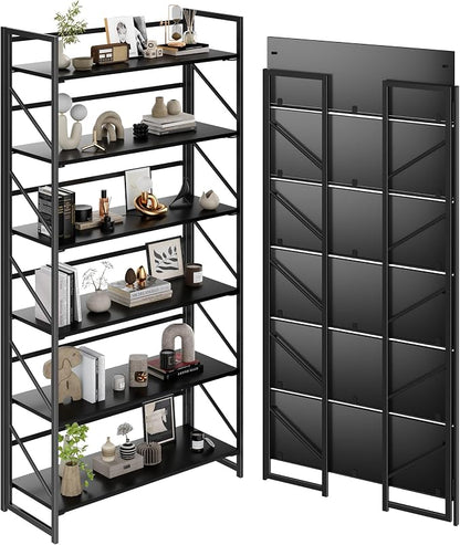 JSB 6 Tier No Assembly Folding Bookshelf, 30.7" Wide Foldable Storage Bookcase by HomeFurniture