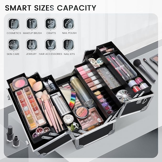 FRENESSA Makeup Train Case Makeup Case 12.6 Inch Large Cosmetic Box Organizer - Image 8