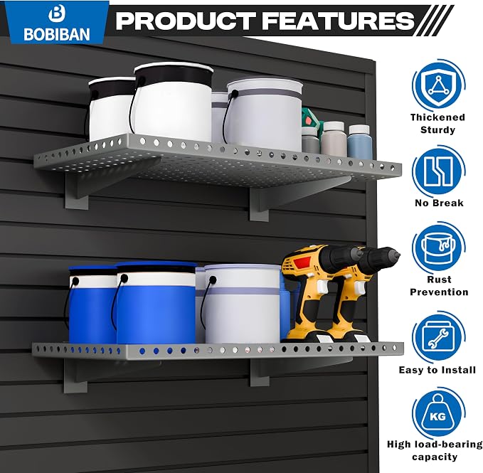 4 Pack Slatwall Shelves, Heavy Duty Grey Metal Slat Wall Shelf - Image 4