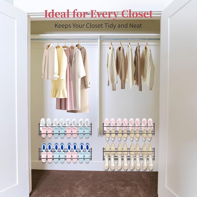 3 Pack Wall Mounted Shoe Rack for Narrow Spaces, Hanging Shoe Rack Holds 24 - Image 2