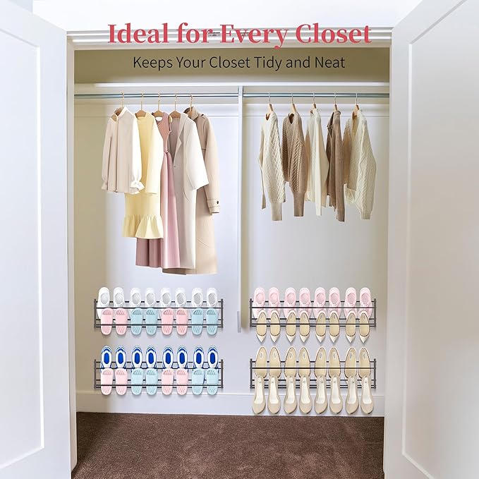 4 Pack Wall Mounted Shoe Rack for Narrow Spaces, Hanging Shoe Rack Holds 32 - Image 2