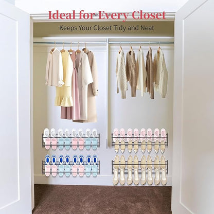 4 Pack Wall Mounted Shoe Rack for Narrow Spaces, Hanging Shoe Rack Holds 32 - Image 2
