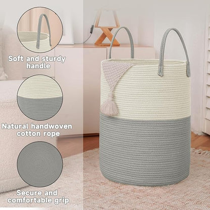 Large Woven Laundry Basket Hamper, 80L Cotton Rope Storage Bin - Image 6