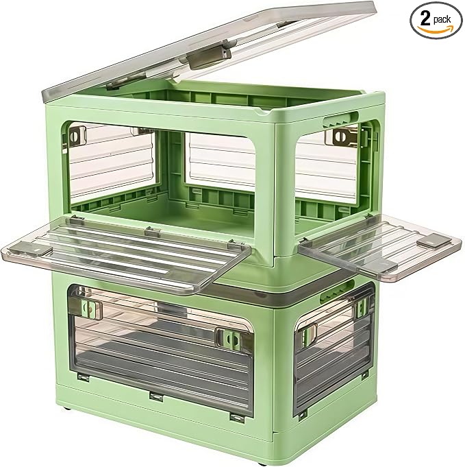 32Qt Plastic Storage Bins with Lid, Collapsible Storage Bins with Wheels by WELCOMETONEALYSEA