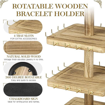 LadyRosian 3-Tier Wooden Rotating Jewelry Display Stand | Bracelet & Keychain - Image 5