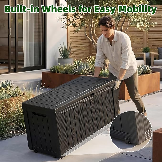 92Gal Outdoor Storage Box Deck Box Waterproof & UV Resistant w/ Wheels | - Image 2