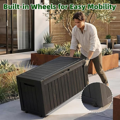 92Gal Outdoor Storage Box Deck Box Waterproof & UV Resistant w/ Wheels | - Image 2