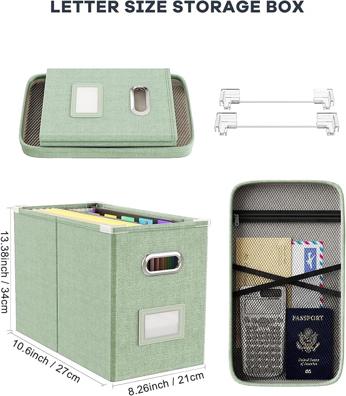 Hanging Filing File Box with Mesh Pocket, File Organizer Box with Lid, - Image 2