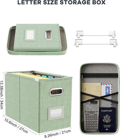 Hanging Filing File Box with Mesh Pocket, File Organizer Box with Lid, - Image 2