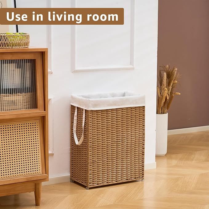 Slim Wicker Laundry Hamper, 55L Handwoven Rattan Basket - Image 4