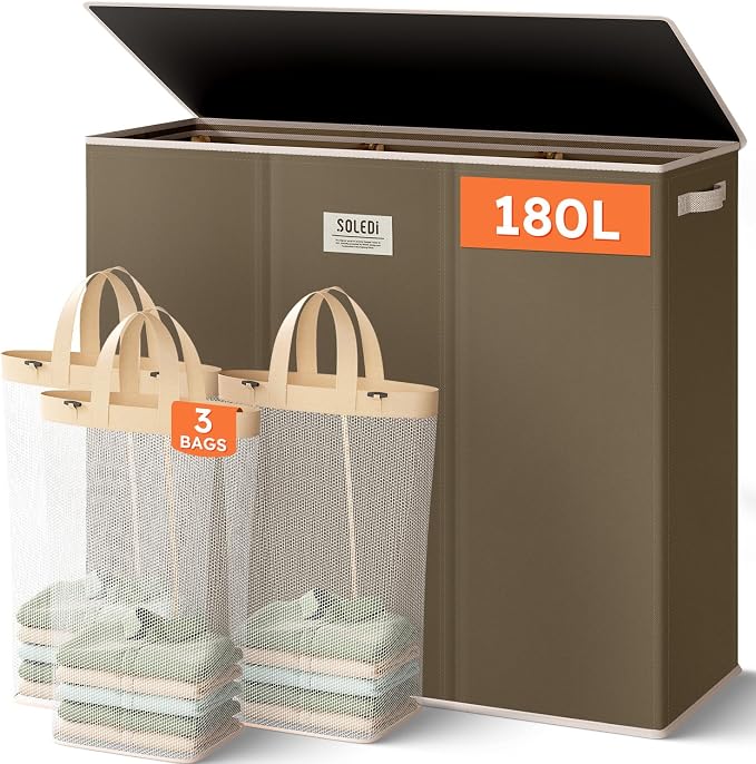 SOLEDI 180L 3-Section Laundry Hamper by SOLEDI