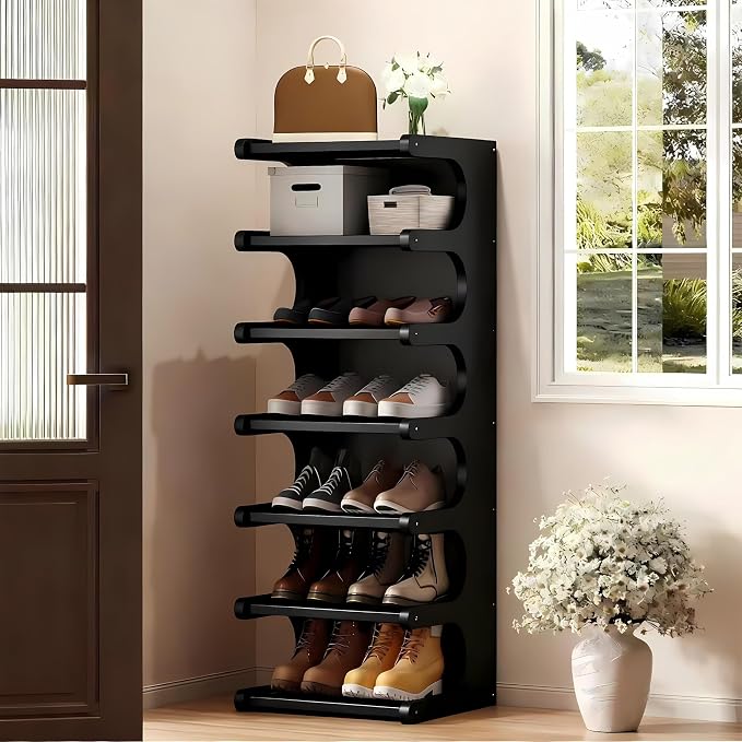 7-Tier Bamboo Shoe Rack, Vertical Narrow Shoe Rack by sdowens