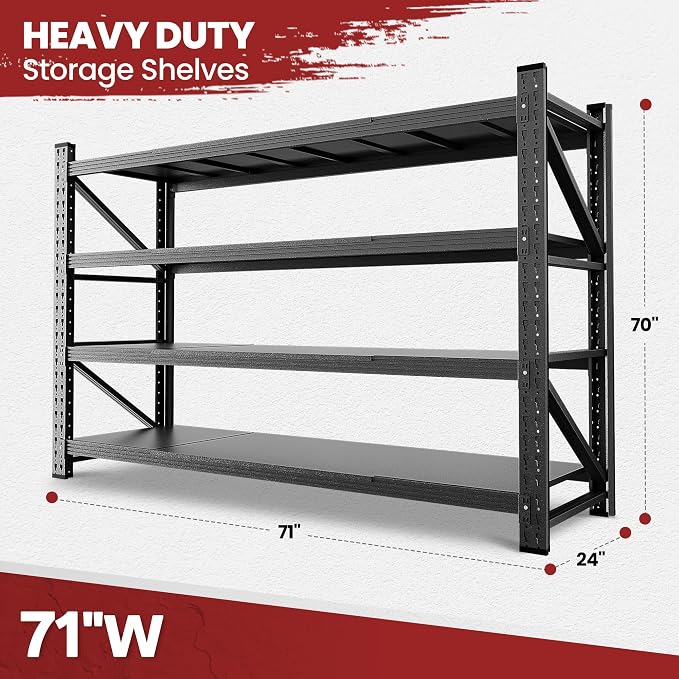 71" Wide Storage Shelves, 5000LBS Garage Shelving Heavy Duty, Standing Shelf - Image 2