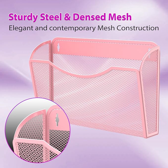 MINDEPOT Wall File Organizer, Hanging Wall File Holder, 3 Pack, Metal Mesh Wall - Image 4