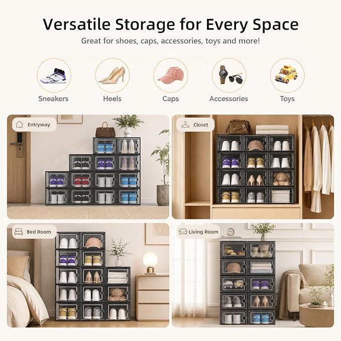 Kuject X-Large Shoe Storage Boxes Organizers Clear Plastic Stackable 12 Pack - Image 6